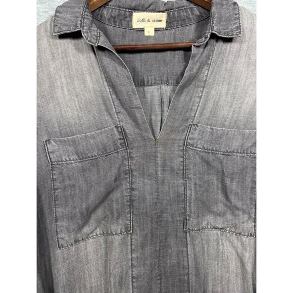 Cloth & Stone Womens Top L Long Sleeve Gray Popover Shirt - Picture 3 of 7